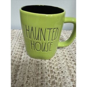 Rae Dunn "HAUNTED HOUSE" Mug Green With Black Interior Halloween